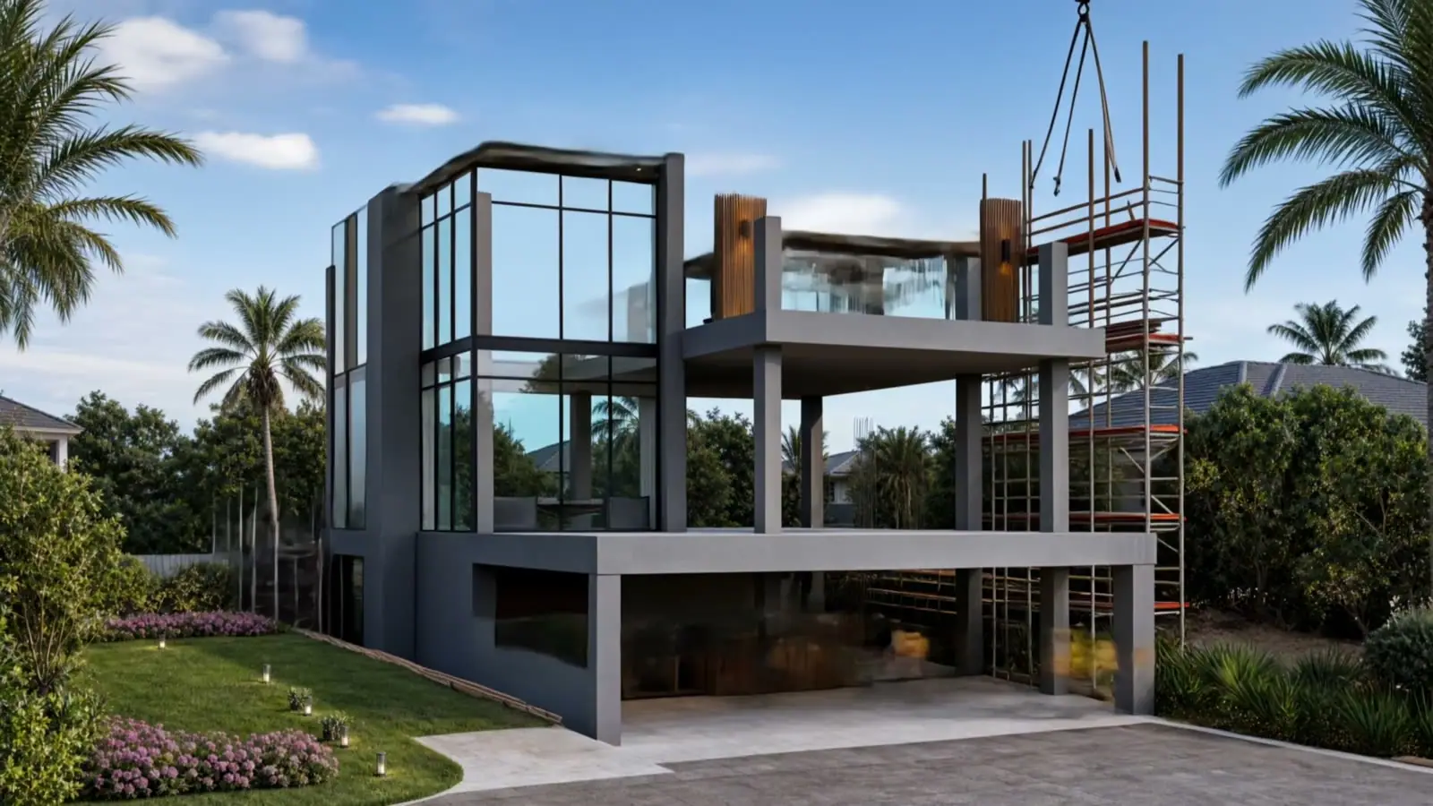 Concrete frame of a three-storey house under construction